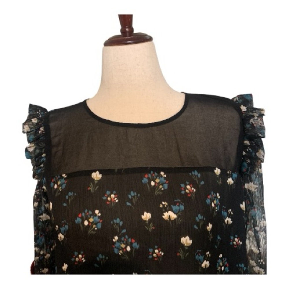 Dainty Zara Basic Floral Print Semi Sheer Boho Blouse Top Ruffled Size Large - Picture 5 of 11